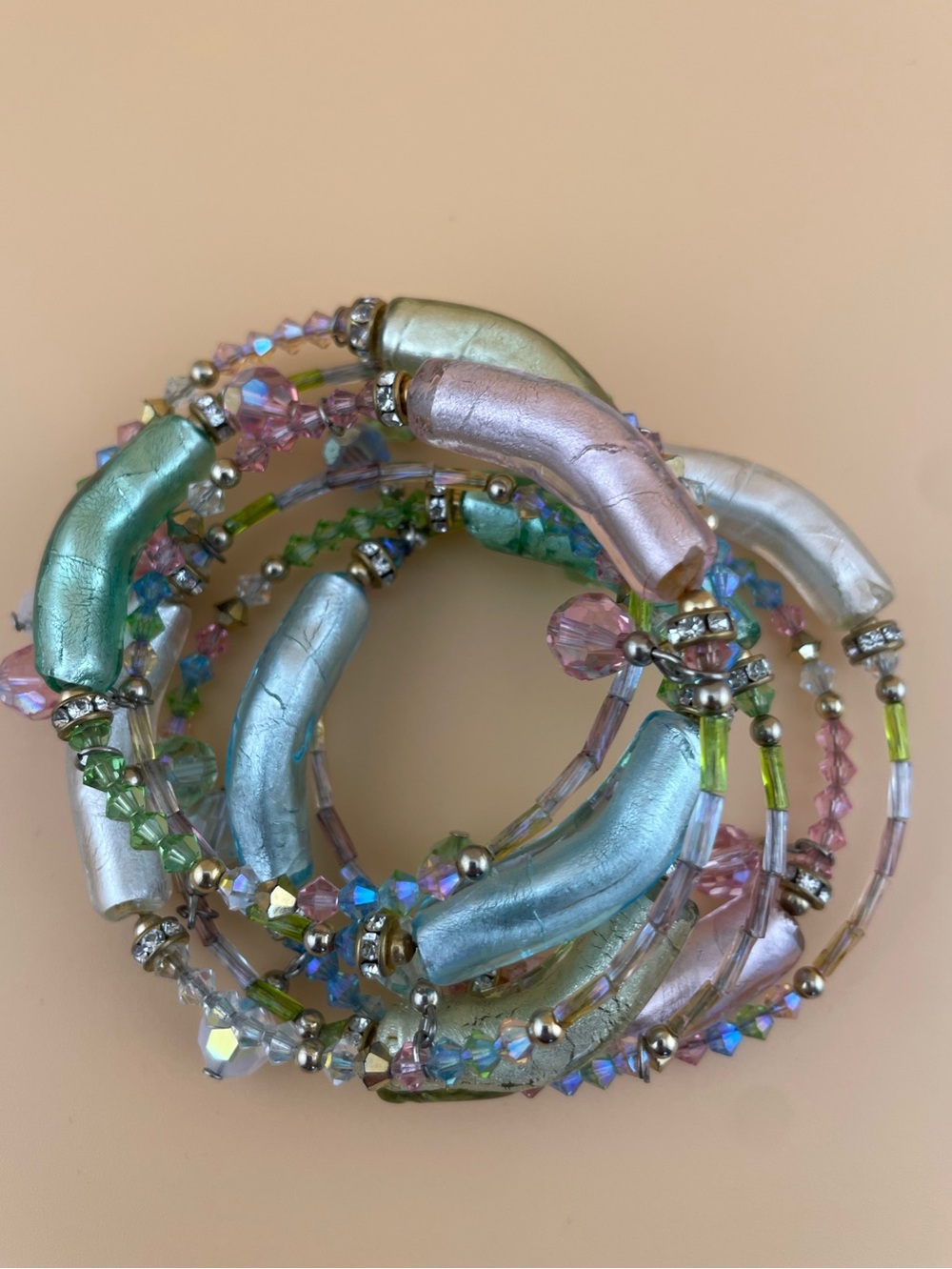 Pastel Multi-Strand Glass Bead Stretch Bracelet - Pastel Mix